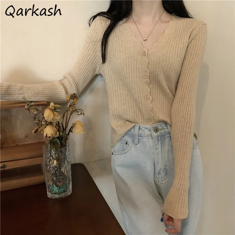 

Cardigan Women Knit Cute Ladies Single Breasted Spring Stylish Crops Sweater College Solid Mujer Clothing Korean Street V-neck