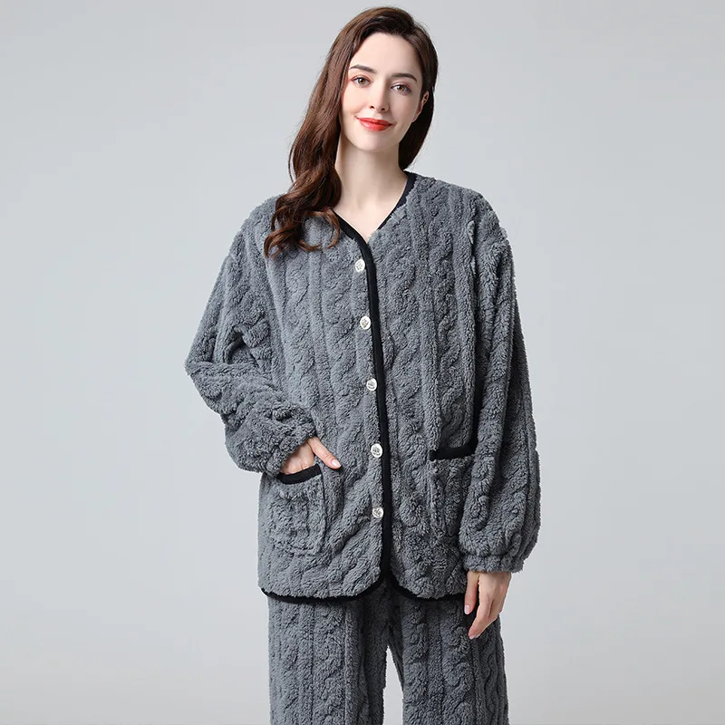 

Autunm Winter New Women Two Piece Set Sleepwear Lady Long Sleeve Nightwear Female Flannel Loose Casual Homewear Pajamas