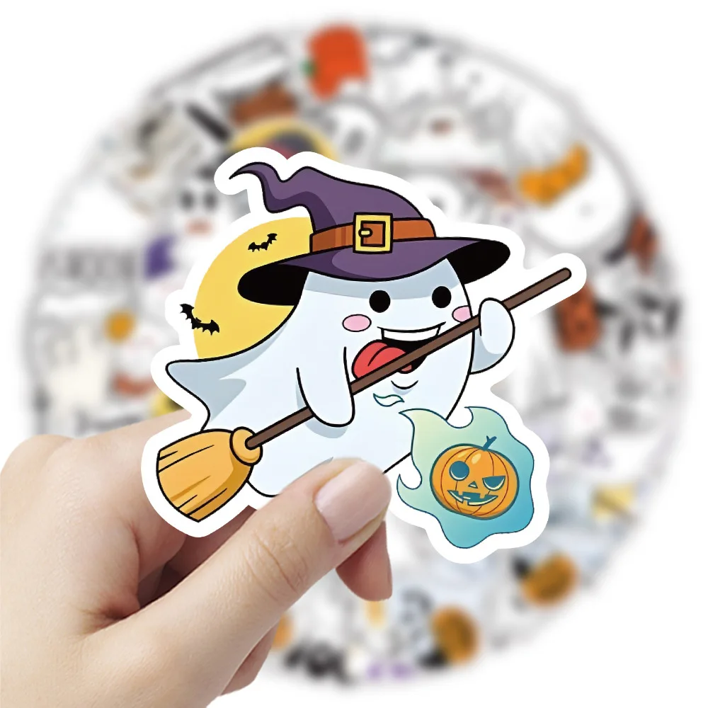 10/30/50PCS Funny Ghost Stickers Cute Decals Hallowmas Decoration DIY Waterproof Laptop Phone Fridge Bike Car Graffiti Kids Toy