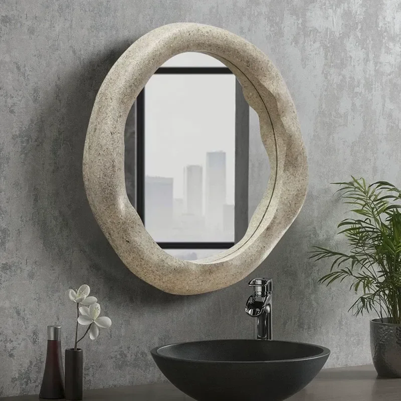Nordic Wabi Sabi Makeup Mirror Special Shaped Cream Bathroom Wall Hanging Round Decorative Mirror Light Luxury Art