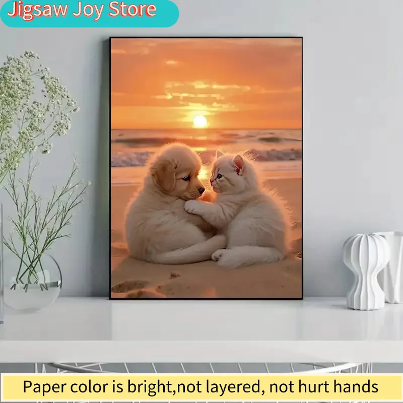 

Пазл из 1000 деталей с изображением щенка и котенка, обнимающих друг друга на пляже на закате, идеально подходит для любителей пазлов. Этот портативный куб Ar