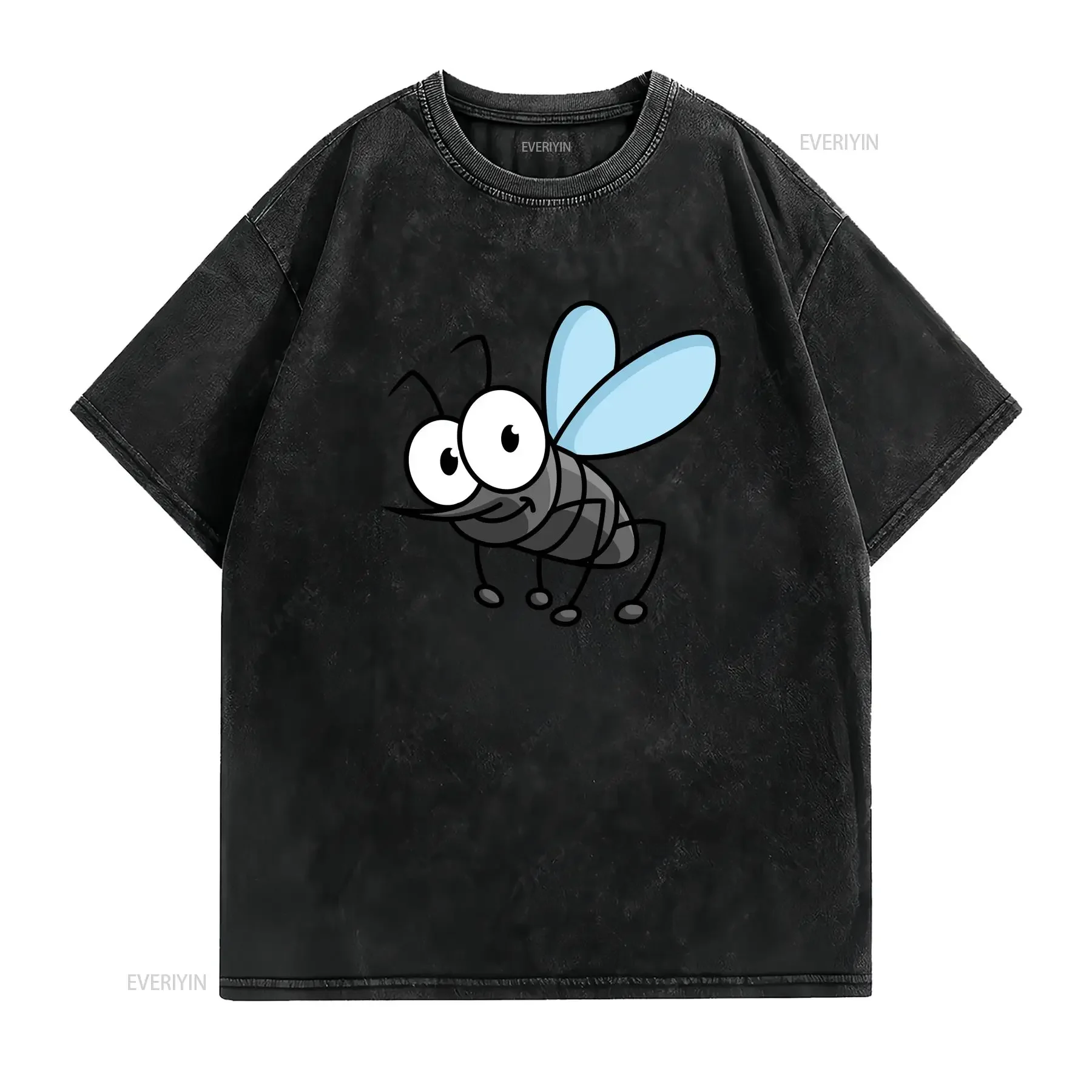 Mens Mosquito Print Cotton T Shirt Size XS to 5XL vintage Washed Breathable Slightly Casual Stretched Comfortable Unisex