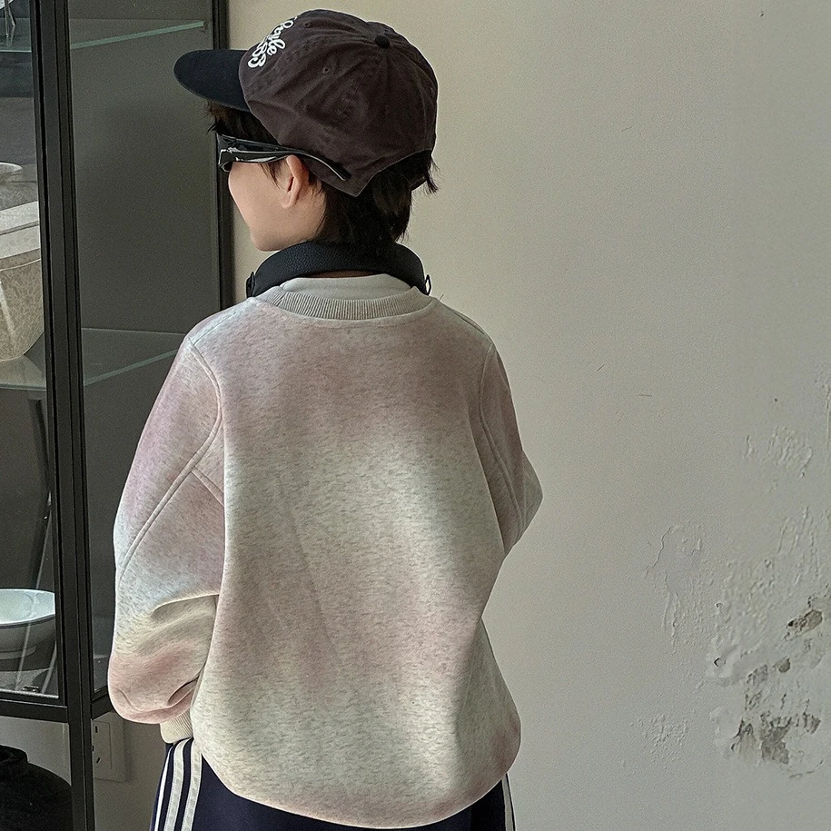 سويت شيرت مبطن بالصوف للأولاد والأطفال كوري فضفاض غير رسمي للخريف رائع عصري جديد دافئ ومريح