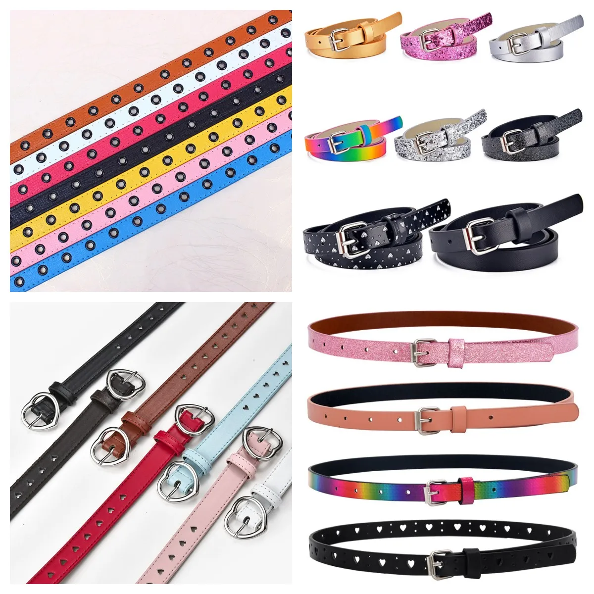 Children Belt Boys Girls Pu Leather Adjustable Belts Kids Love Heart Eyelet Waist Belt Square Buckle Belts Colorful Waistband