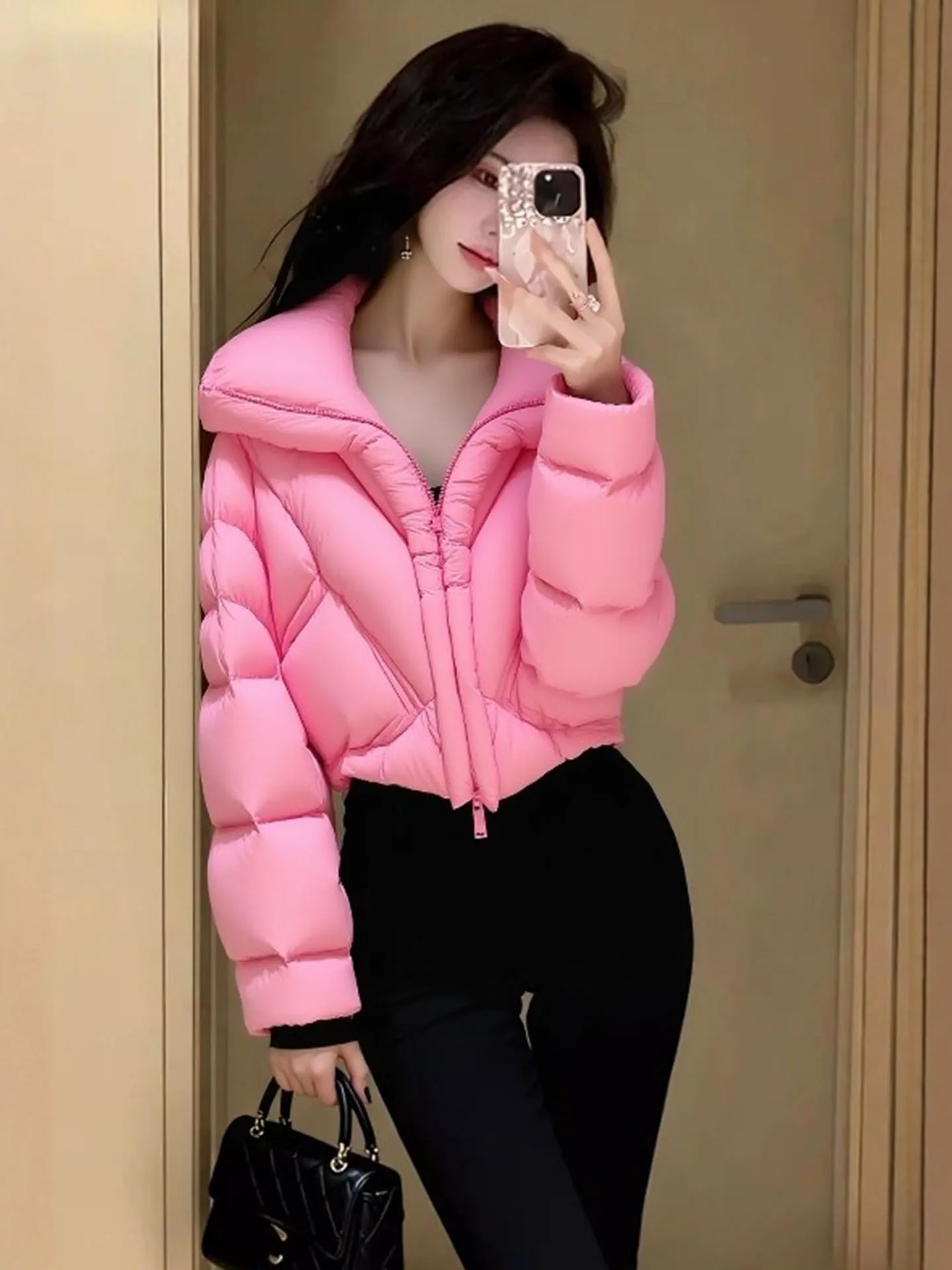 

Pink Fluffy ort down Jaet Women's 2025 New Winter Faion Small Size High-End Thi Outerwear Commute Sle Korean Version
