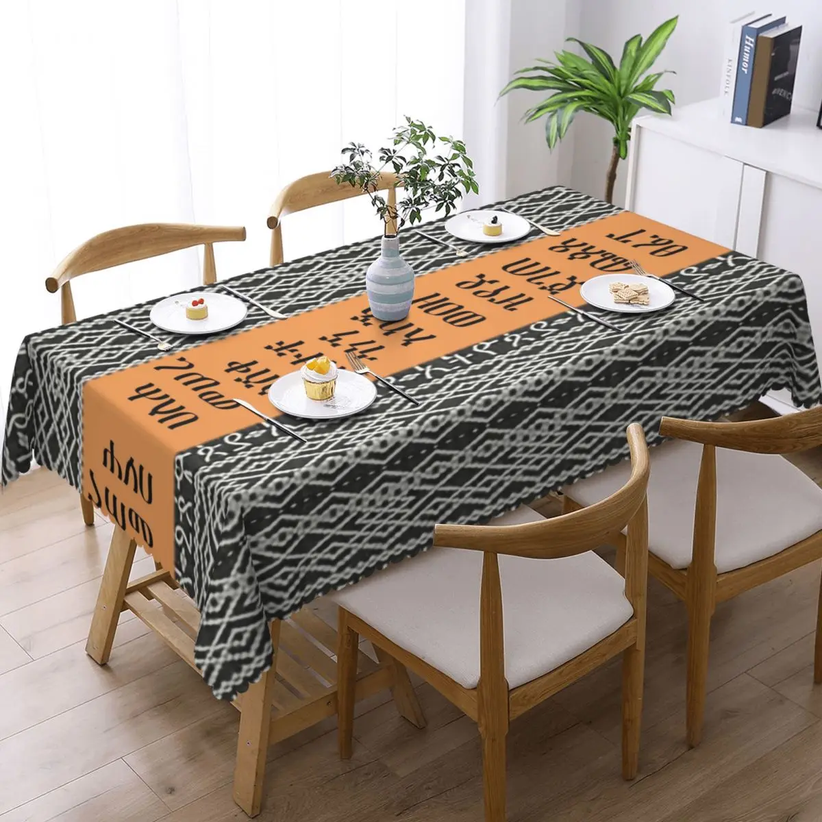Amharic Alphabet Ethiopian Habesha Art Tablecloth Rectangular Oilproof Table Cover Cloth for Party