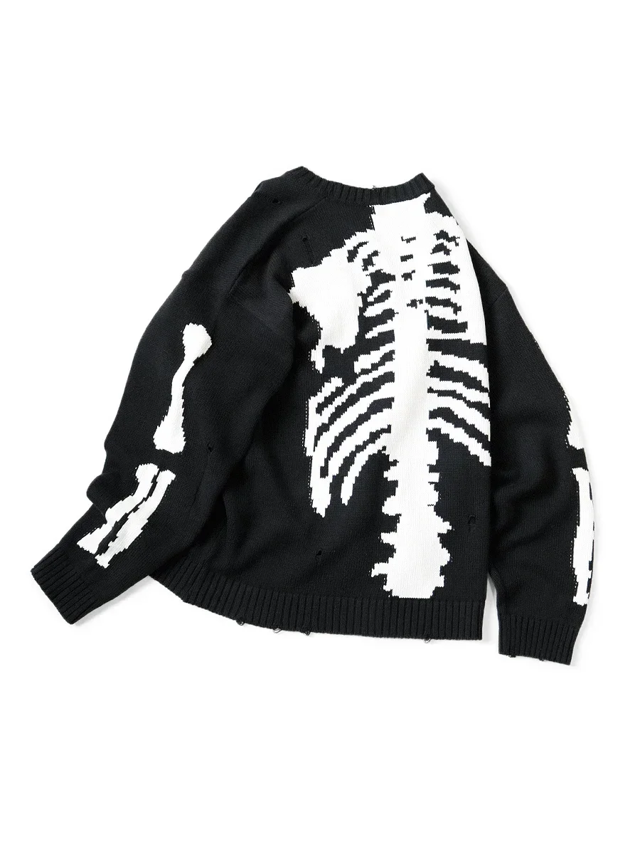 No Kapital Hirata Bone Skeleton Jersey vintage japonés para hombres y mujeres Suéter de punto con cuello redondo