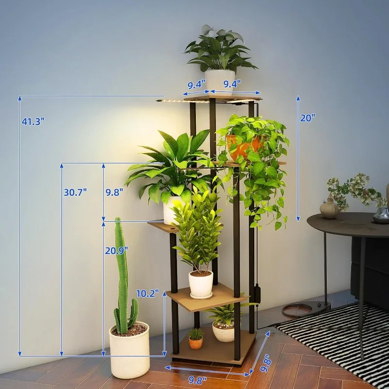 Barrina Plant Stand with Grow Lights Full Spectrum,5 Tier Potted Corner Plant Shelf with Grow Lights Panel,Dimmable 24W (3 x 8W)