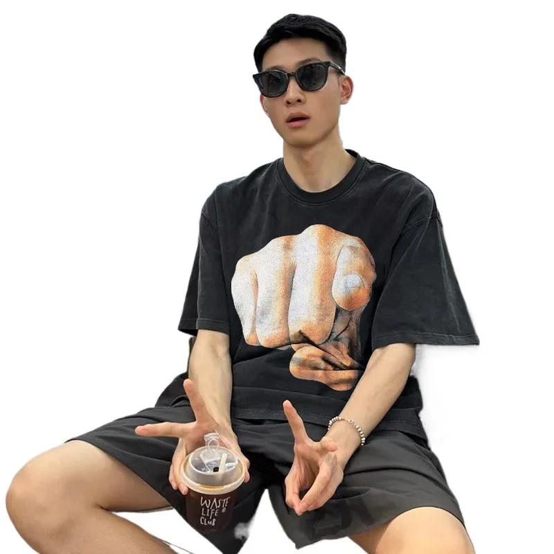 Cotton Printing Fist T-shirt Retro Men Short's Sleeves Tees