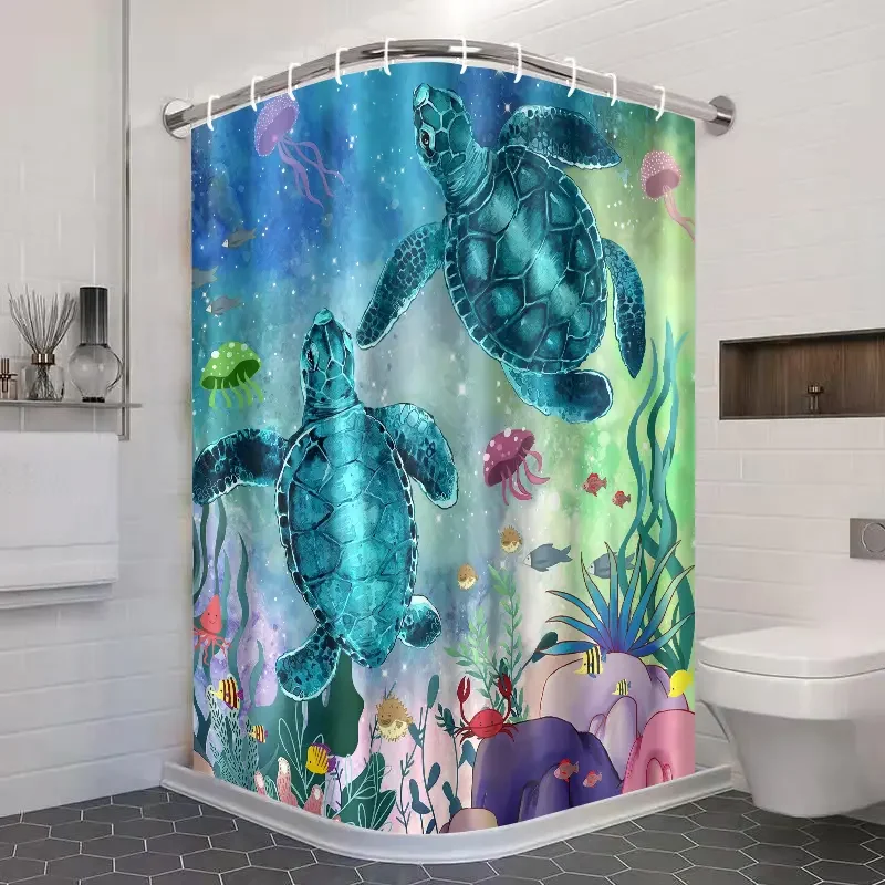 

Sea Turtle Shower Curtain Blue Ocean Animal Bath Curtains Aquarium View Waterproof Polyester Bathroom Decoration Aesthetic