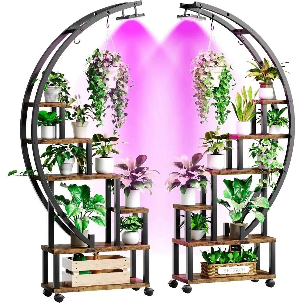 

2 Pcs Plant Stand Indoor with Grow Lights, 6 Tiered Metal Plant Stand with Wheels for Plants Multiple,Large Plant Holder
