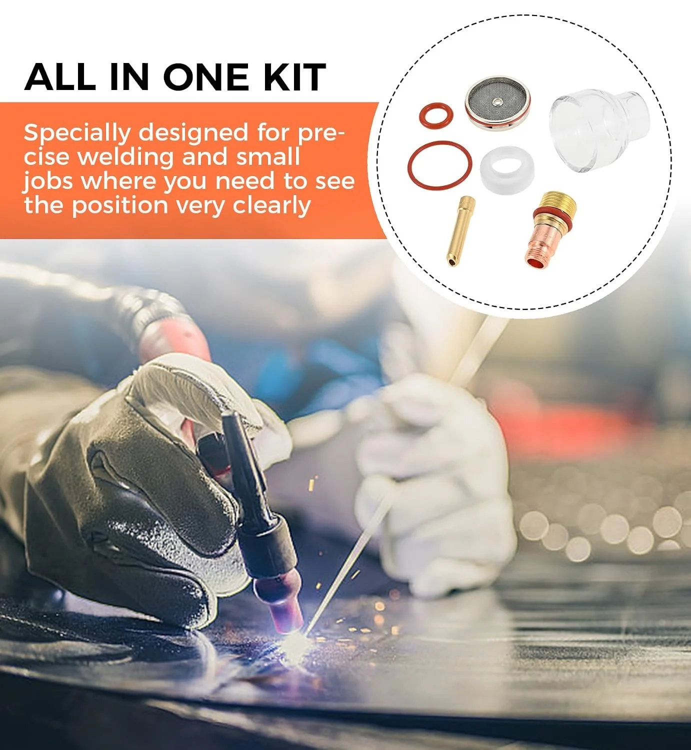 TIG Welding Gas Lens Kit for WP-17/18/26 Torch Gas Lens 2.4mm 3/32