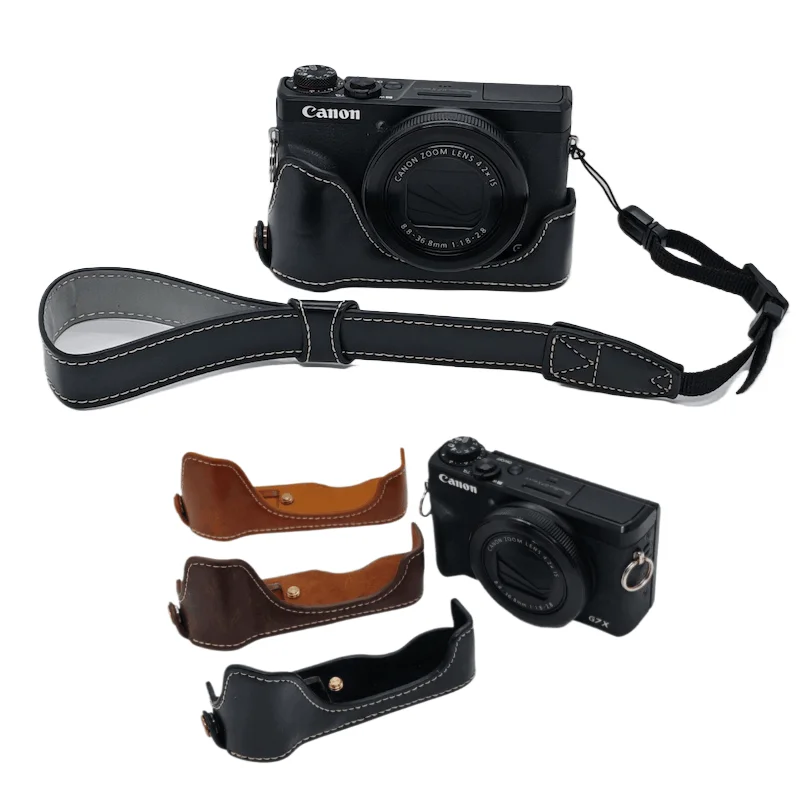 G7X2 Camera Bag Bottom Case For Canon Powershot G7X II G7X III G7X Mark 3 PU Leather Half Body Set Cover