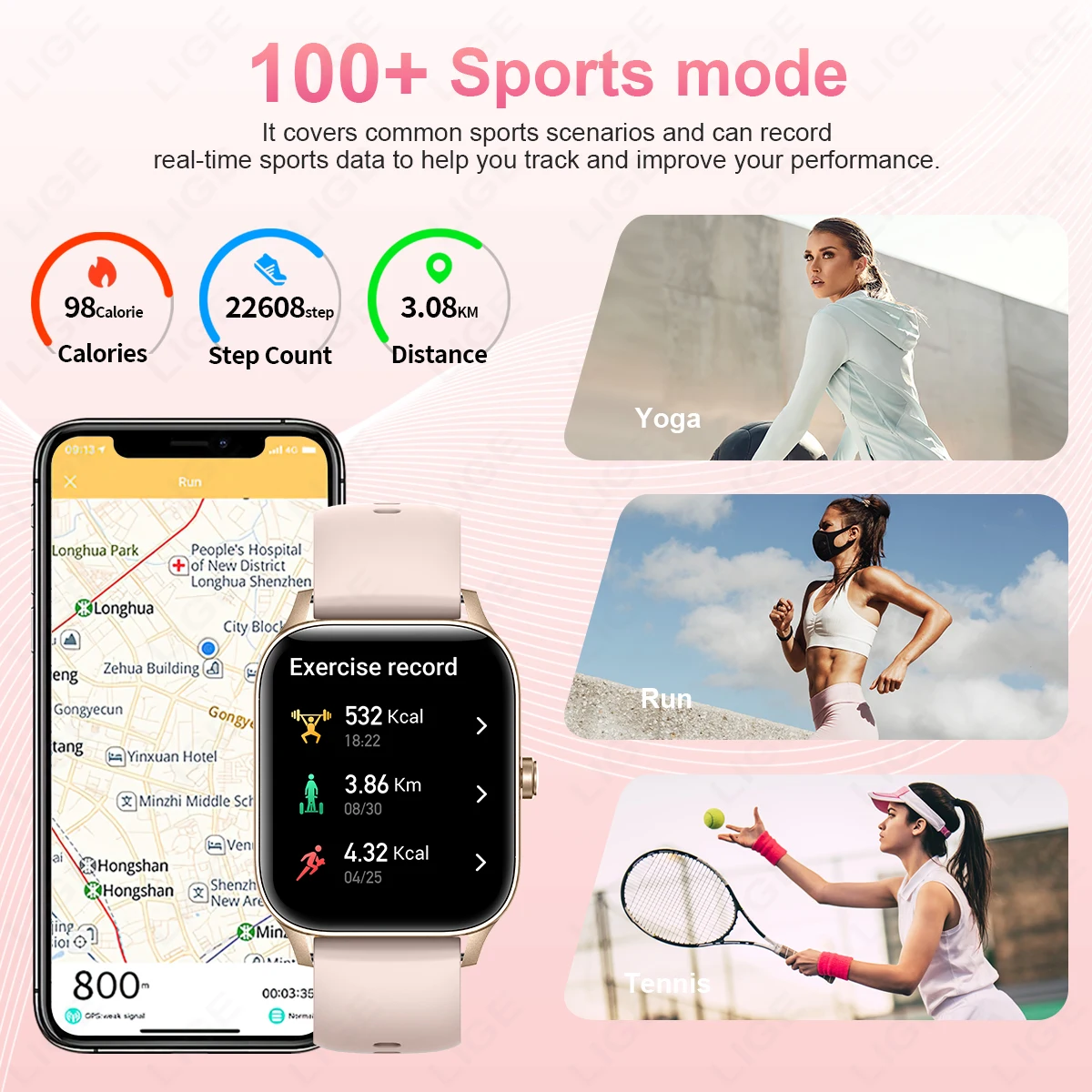 LIGE Fashion Smart Watch BT Call Custom Dial Curved Glass Luxury Bracelet Women\'s Health Monitor Lady Gift Clock Smartwatch Men