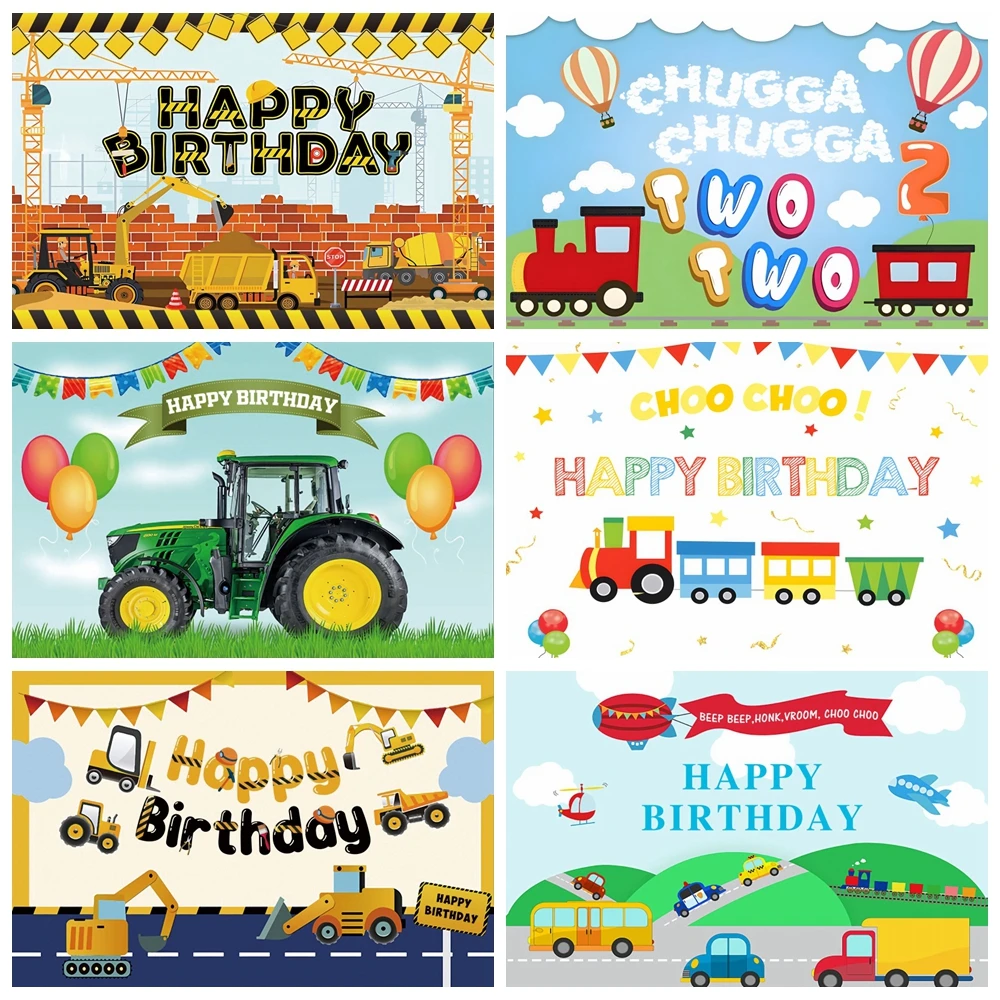 

Cartoon Train CHUGGA CHUGGA Birthday Party Photography Background Transportation Car Theme Baby 1st Two Birthday Backdrop Props