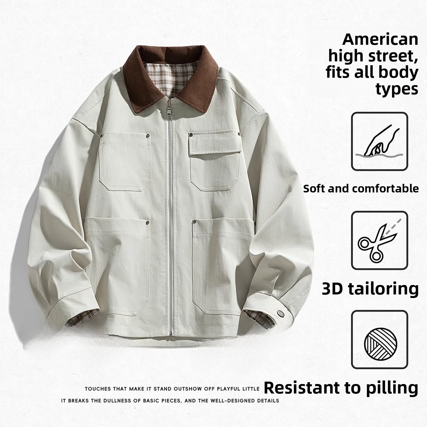 

Spring 2026 Men's Jaet Color Blo Collar Workwear Multi kets American Luxury Quali Fabric Nylon Crew orm Suit