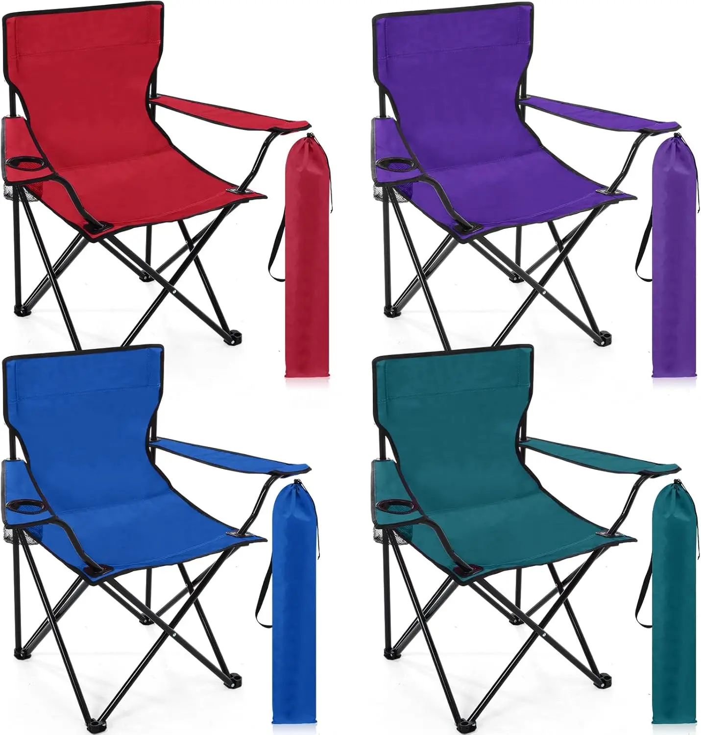 

4 Pcs Folding Camping Chairs With Cupholder And Carry Bag Regular Size Portable Lightweight Lawn Chair With Mesh Side Pocket