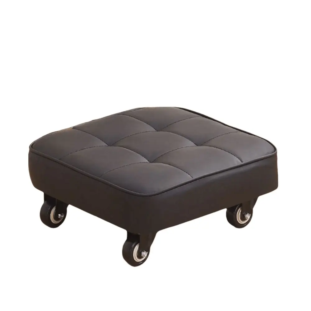 Upholstered Swivel Caster Stool Square Shape Stitched Low Sliding Bench Rounded Edges Portable Rolling Stool Entryway Lazy Rest