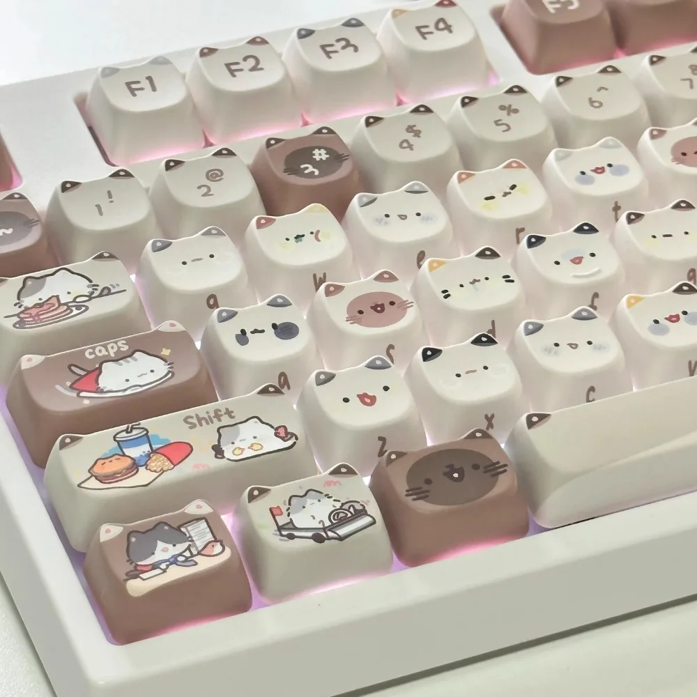 Mocha Cat Cafe Theme Keycap Set 137Key PBT Custom Keyboard Cap MAO Profile Gaming KeyCap for Mechanical Keyboard Gift Lucky65V2