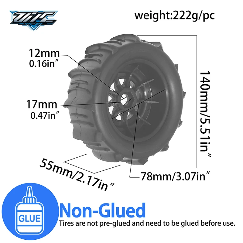 Wide‑Grip Sand Snow RC Tires,1/7 1/8 Short Course Truck Tyres 17mm Hex For TRAXXAS ARRMA SENTON UDR MOJAVE DF7 DB8 Upgrade Parts