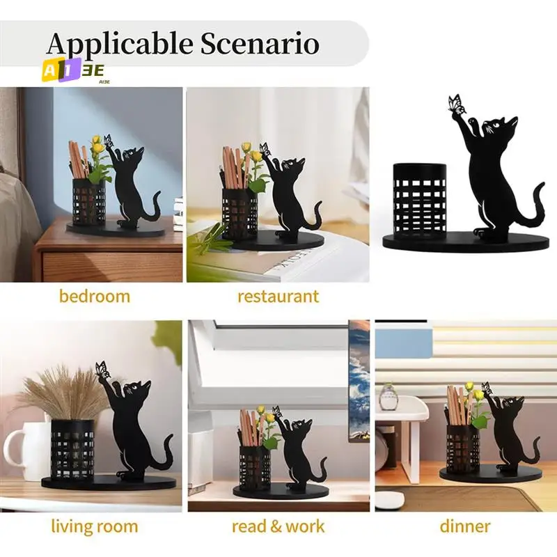 

A13E-Cat Pencil Holder For Desk Organizer Pen Holder For Bedroom/Office, Metal Cut Home Decor For Table Centerpiece