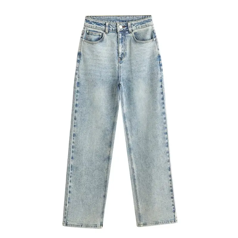 

Faionable Straight Leg Denim Jeans Women's Long Pants All-Match Sle Spring Season l Waist Coated Denim Fabric