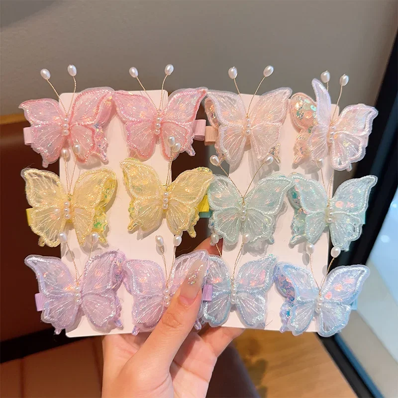 Children's new double mesh butterfly side clip bangs hairpin little girl broken hair headdress super fairy hair ornament girl