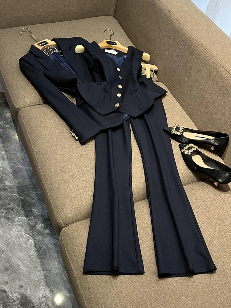 

Королевский синий коврик Sle Комплект рабочей одежды Элегантный королевский вид Высококачественный жилет Брюки C22667ZB Женский костюм