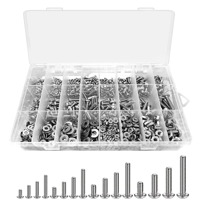 

1110PCS Nuts and Bolts Assortment Kit, Stainless Steel Kit with Screws, Nuts, Bolts and Washers( 4-40 6-32 8-32 10-24)