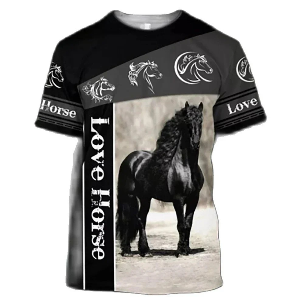 Summer 3D Printing Love Horse Shirt Unisex Fashion Men's Tee Shirt Large Loose O-Neck T-Shirt Casual Short Sleeve T shirt  Cloth