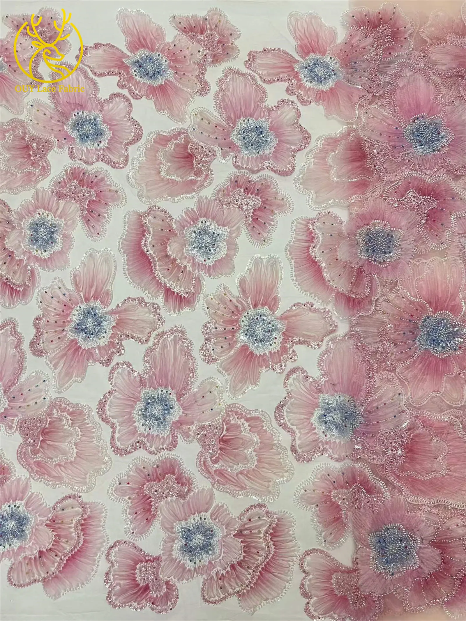 Wunderschöner Afrikanischer Pailletten-Perlen-Spitzenstoff 2026 Hochwertiger Französischer Spitzenstoff Nigerianische Netzspitze Stickerei Partykleid – Detail 13