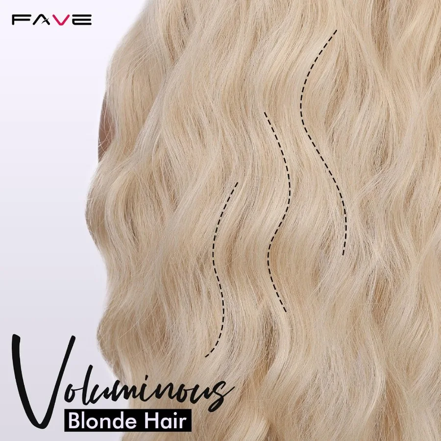 FAVE Lange blonde Perücke, natürliche Ombre-Blondine, gewellte Perücken, Mittelteil, blonde Perücke mit natürlichen Farbverlaufswurzeln für den täglichen Gebrauch, perfekt für