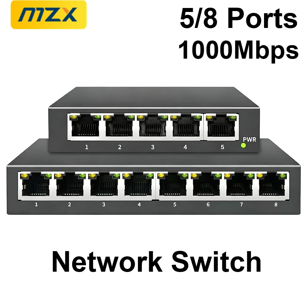 

Сетевой коммутатор MZX на 5/8 портов, 1000 Мбит/с, гигабитный коммутатор, концентратор RJ45, Ethernet-карта, стабильный интеллектуальный сетевой адаптер-инжектор