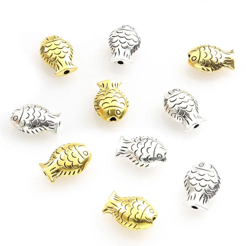 10pcs Zinc Alloy Fish Shape Spacer Beads Cute Fish Metal Loose Bead for Jewelry DIY Bracelets Necklace Making Accessories Crafts