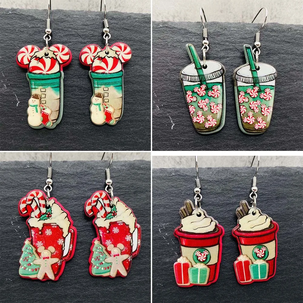 New Christmas Acrylic Earrings Christmas Drink Food Snowball Pet Color Lantern Atmosphere Earrings for Women Jewelry Gift