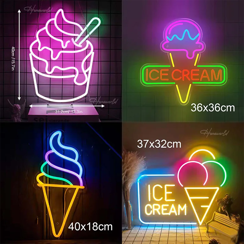 

Ice Cream Neon Sign Light Custom LED Drink Store Neon Business Logo Decoration Lamp Milk Tea Shop Restaurant all Bar Party Gift