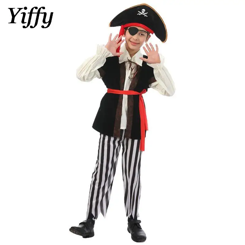 

Children's Halloween Clothing New Style Pirate Costume Pirate Captain Boys and Girls Party Performance Costume Hat Set