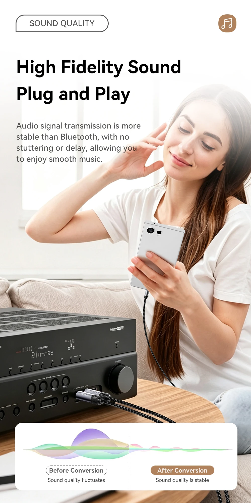 Essager 3,5mm auf Doppel-6,5mm Stereo-Klinkenkabel 3,5 auf 6,35 Audio-Kabel TRS-Kabel AUX-Splitterkabel für Gitarre, Mixer, Verstärker, DVD – Detail 6