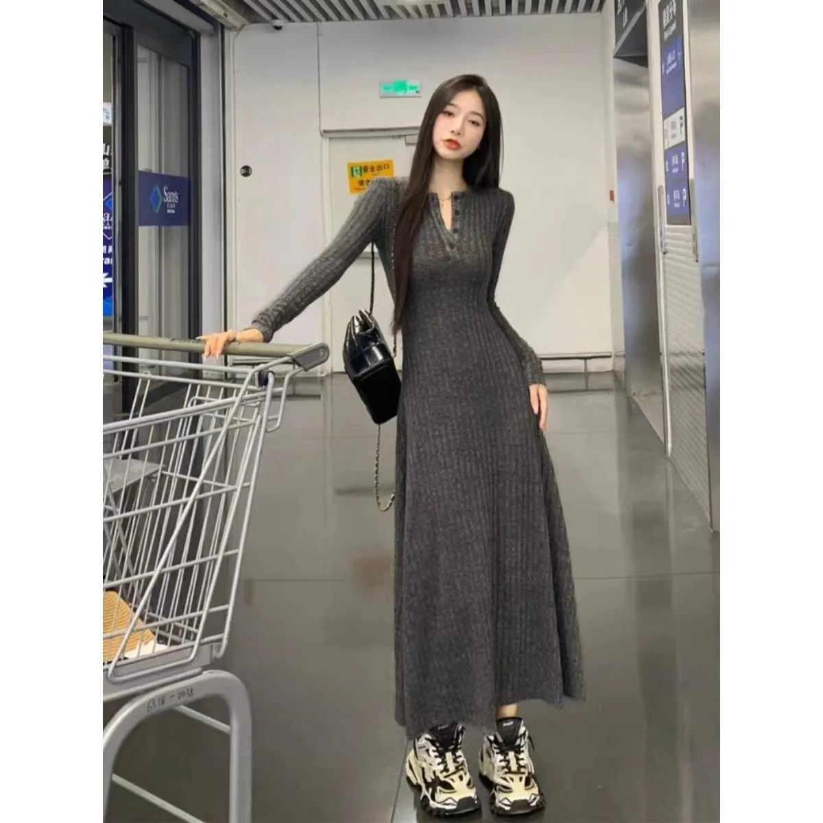 

Knee Length Pullovers Cute Sweaters Jumpers Women Fashionable Waffle College Ladys Aesthetics Puff Spliced Knees Sequins Flounce