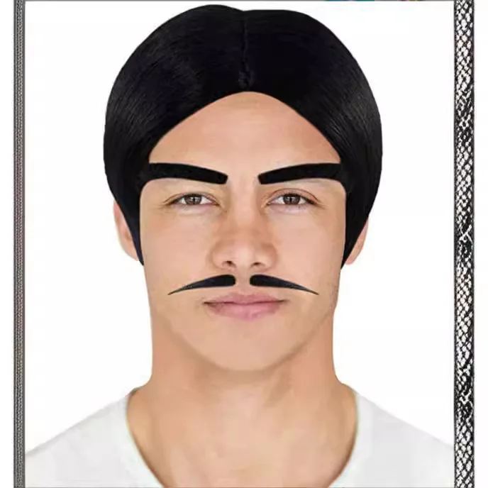 ゴメス・アダムス メンズ ショート ブラック ヘアと口ひげ 標準サイズ ハロウィン コスプレ衣装 アニメ パーティー ウィッグ