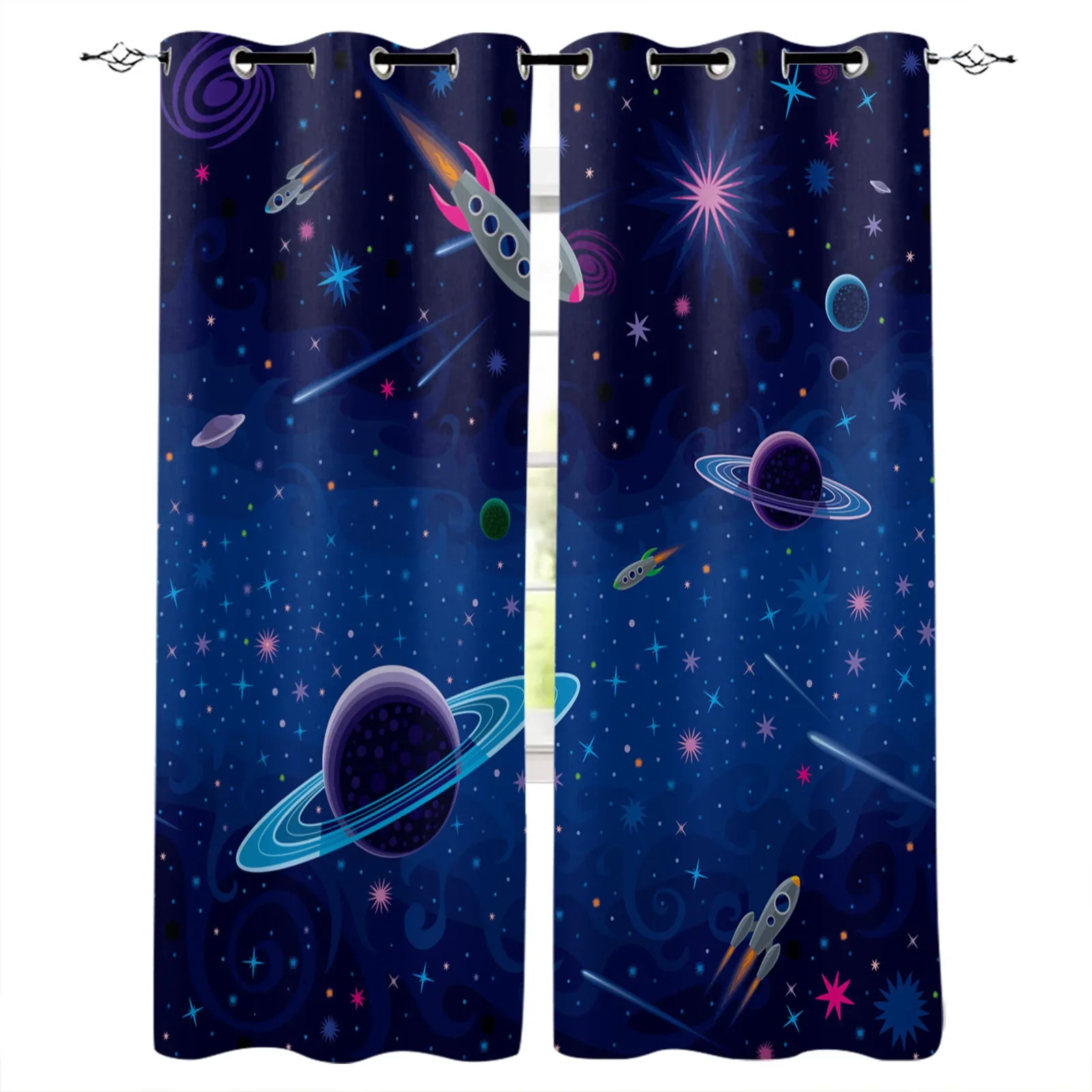 

Outer Space Rocket Planet Blackout Curtains Window Curtains For Bedroom Living Room Decor Window Treatments