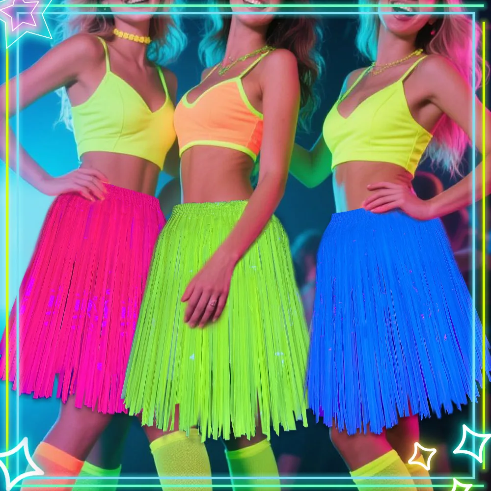 Faldas de oropel fluorescentes de 50 cm | Medias faldas de baile para adultos y niños | Decoración de fiesta de neón de Halloween y vestidos con flecos