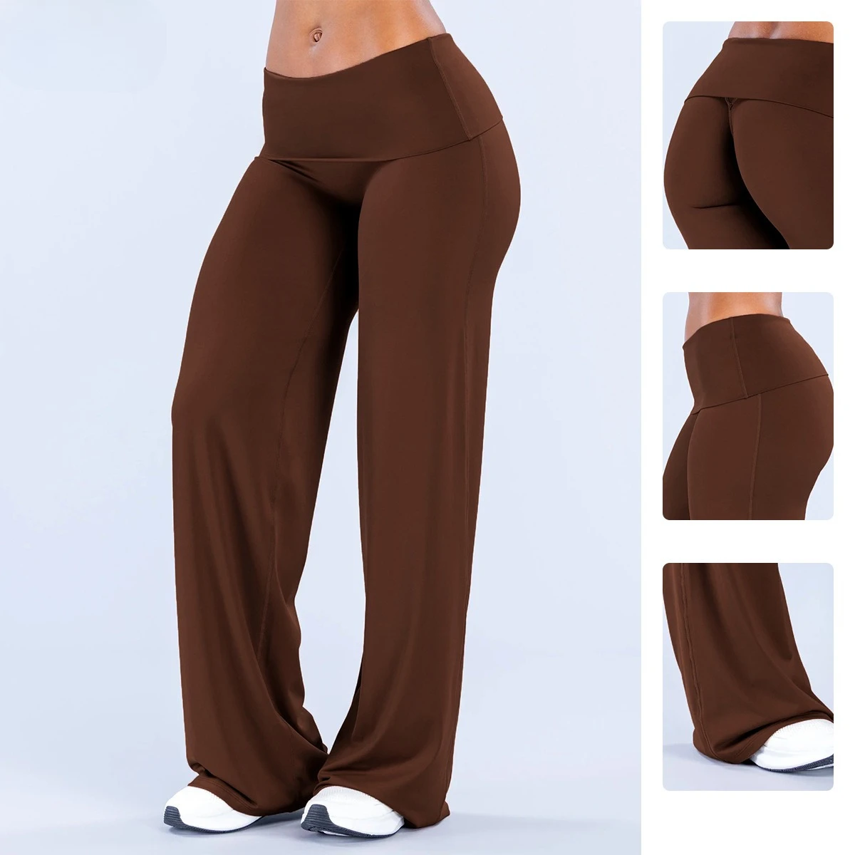 Yoga Folding Wide Leg Pants Women's Back Waist V-Shape Loose Fitness Pants Outdoor Leisure Sports Straight Leg Bottom