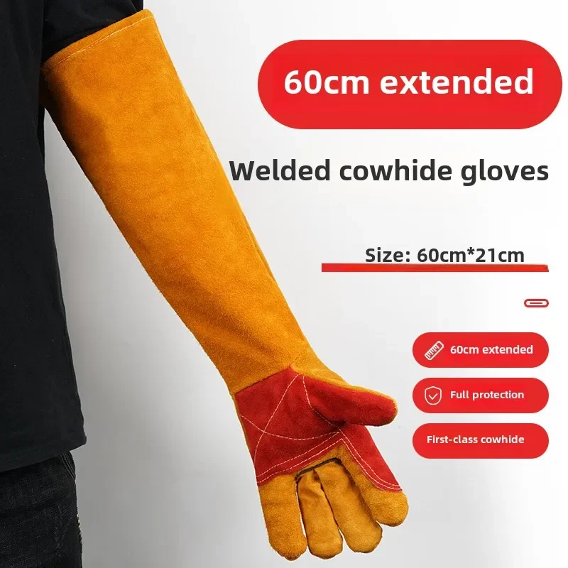 

Extended 60cm Welding Gloves Cowhide High Temperature Anti-scalding Soft Labor Insurance Wear-resistant Welder Welding Winter