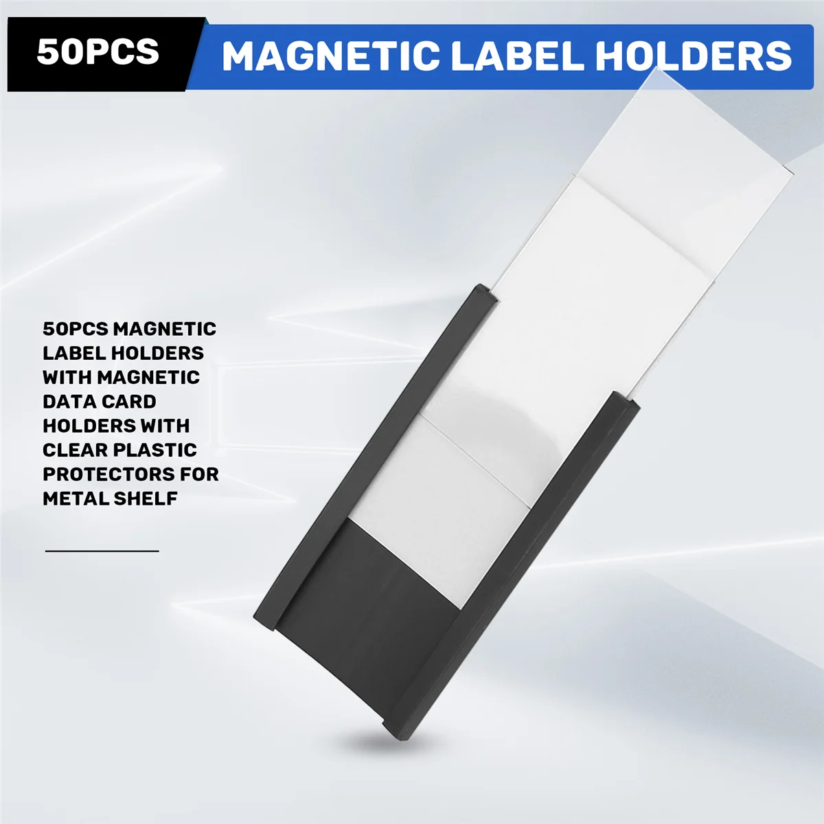 磁気データカード付き磁気ラベルホルダー、金属棚用の透明なプラスチックプロテクター、1x2 "、50個、新品