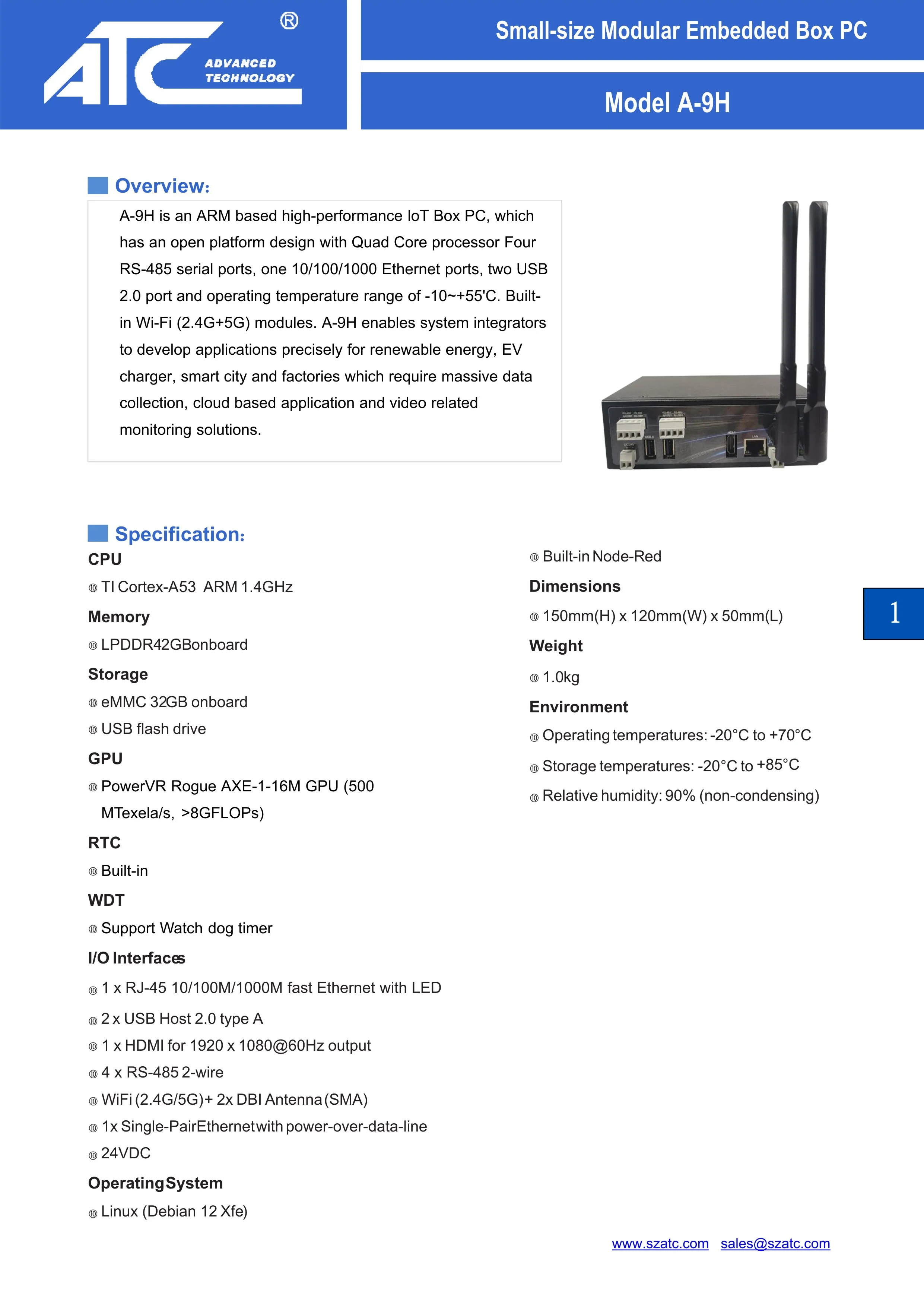 Computercontroller Klein formaat modulaire ingebedde box-pc voor industrieel gebruik (A-9H)