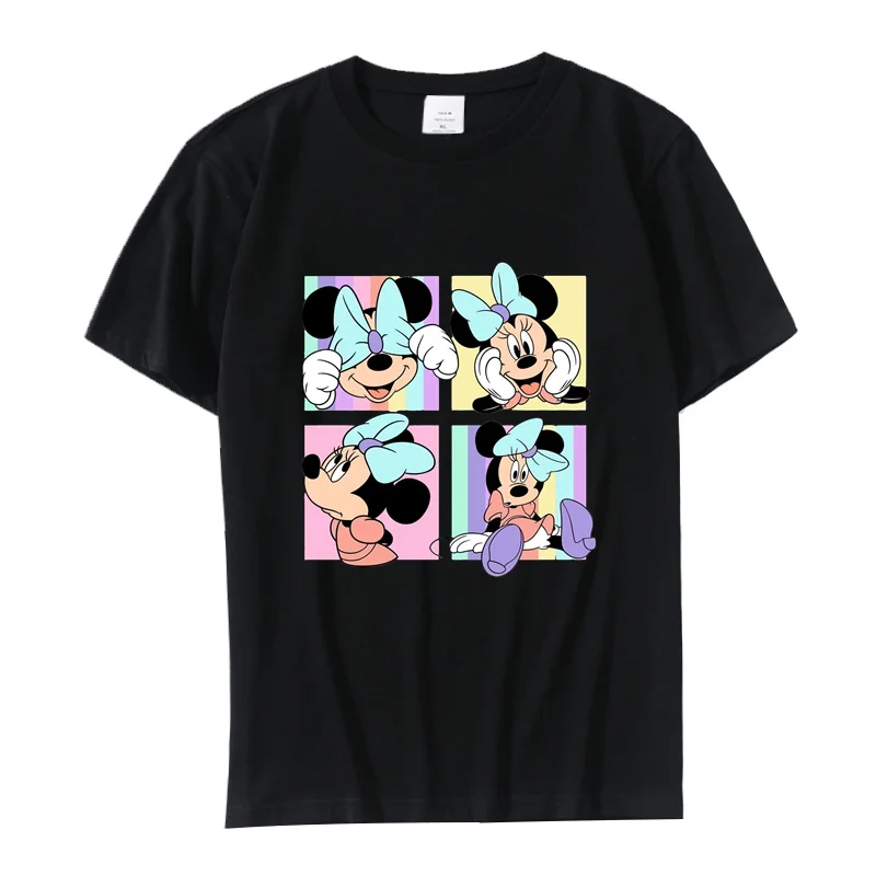 Cute T-shirt Female Disney Minnie Mouse Print Cotton Tshirt Summer Casual Short Sleeves Streetwear Tee Tops Kawaii Women Tshirt