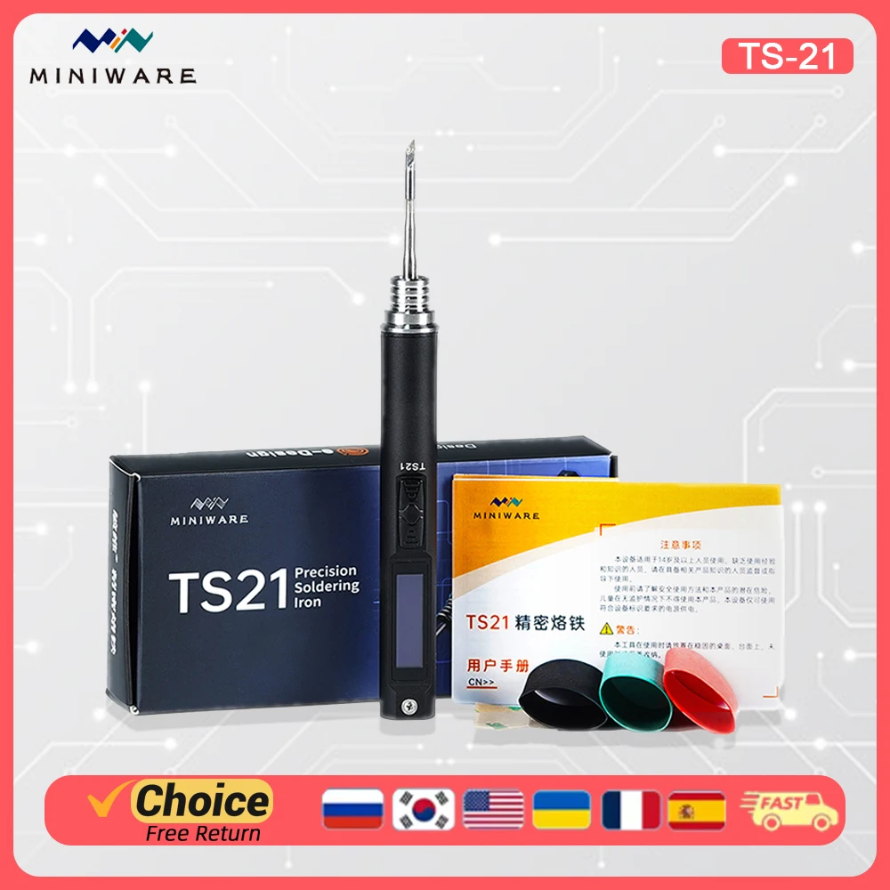 MINIWARE TS21 100W Soldering Iron, USB-C PD3.1, Smart Sleep, OLED, PID Temp Control, Portable Repair Tool for Electronics