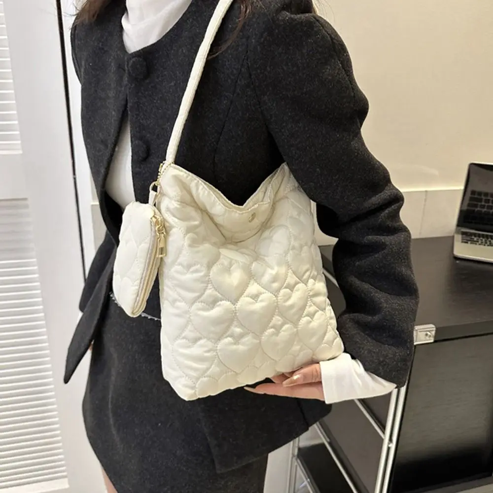 Quilted Shoulder Bags Casual Down Cotton Padded Large Capacity Shopping Bags Solid Color Handbags Women Girls