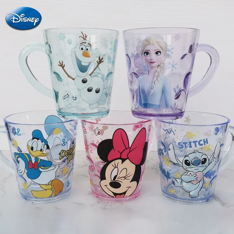 

Disney Stitch Mickey Minnie Mouse Mug Cartoon Mouthwash Cup Crystal Plastic Cup Anime Figure Frozen Elsa for Couple Kids Gifts